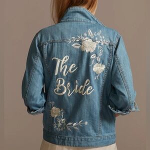 David’s Bridal Embroidered Jean Jacket With Flowers XL